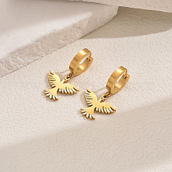 Boucles d'oreilles créoles en acier inoxydable 201 avec oiseau en métal pour femmes&nbsp;SE6238-1