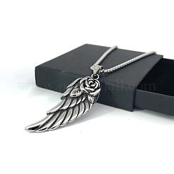 Подвеска в виде крыла ангела из нержавеющей стали в виде цветка розы и пера в стиле панк ID5249