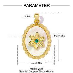 Pendentifs en laiton sertis de micro-pavés de zircone cubique verte et de coquillage&nbsp;CU-OY001-52G