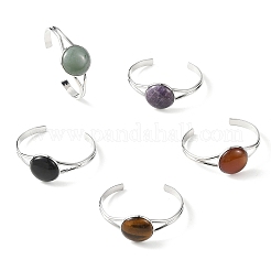 Bracelets manchettes ronds plats en laiton et pierres naturelles mélangées pour femmes&nbsp;BJEW-JB14353