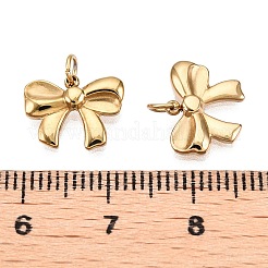 イオンプレーティング（IP）304ステンレススチールチャーム  丸カン付き  蝶結び  ゴールドカラー  9.5x12x2mm  穴：2.4mm&nbsp;STAS-H100-20G
