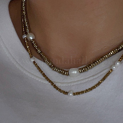 Мерцающие бусины из натурального пресноводного жемчуга и синтетического немагнитного гематита MF6958