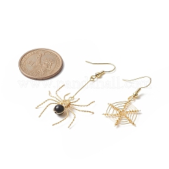 Серьги с подвесками из натурального черного оникса EJEW-JE05189-01