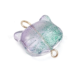 8個のガラスペンダント  猫  金色の304ステンレススチールアイピン付き  ミックスカラー  18x14x7mm  穴：2.5mm&nbsp;PALLOY-JF03200
