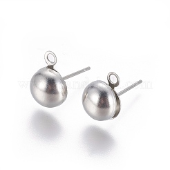 変色しないステンレススチールスタッドピアス金具  カン付き  半円  ステンレス鋼色  10.5x8mm  穴：1.6mm  ピン：0.7mm&nbsp;STAS-E464-01C-P