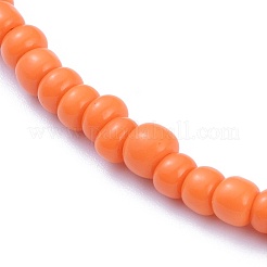 ガラスシードビーズのネックレス  亜鉛合金カニカンと鉄ツイストチェーンエクステンダー  オレンジ  14.9インチ（38cm）&nbsp;NJEW-JN02691-04