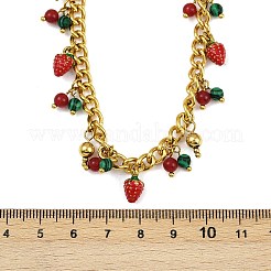 Круглые бусины из натурального сердолика и синтетического малахита с кисточкой из красной клубники NJEW-C092-03G