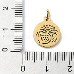 304ステンレススチールチャーム  丸カン付き  レーザー切断  フラワーラウンドフラワーチャーム  ゴールドカラー  14x12x1mm  穴：3mm&nbsp;STAS-C097-46G-04