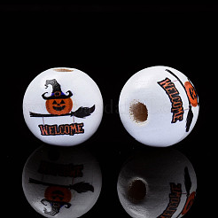 Бусины из натурального дерева с принтом на Хэллоуин WOOD-S057-085