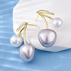 チェリー真鍮スタッドピアス  人工貝殻付き  ゴールドカラー  ホワイト  32x22mm&nbsp;EJEW-V017-01D-G