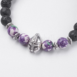Pulseras de estiramiento de cuentas de roca de lava natural&nbsp;BJEW-I241-16I