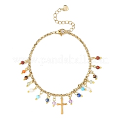 Браслеты с подвесками из натуральных смешанных драгоценных камней и бусин из нержавеющей стали 304 BJEW-JB12870