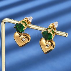 Серьги-гвоздики в форме сердца из нержавеющей стали 304 с микропаве из кубических цирконий&nbsp;EJEW-V016-01G-03