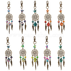 Синтетическая бирюзовая морская звезда черепаха и сплав плетеная сетка/паутина с подвесками в виде перьев HJEW-JM03126