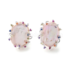 925 серьги-гвоздики из стерлингового серебра с натуральным жемчугом&nbsp;EJEW-M078-01P