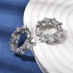 Квадратные серьги-кольца из латуни с микропаве из прозрачных кубических цирконий&nbsp;EJEW-H108-07P