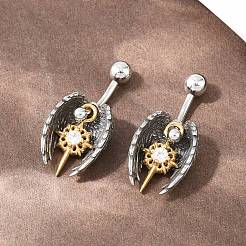 Кольца для живота в форме штанги из нержавеющей стали 316 с прозрачными кубическими цирконами и паве&nbsp;AJEW-C044-02