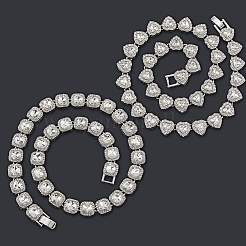 2 шт. 2 стиля цинковый сплав паве квадрат/сердце прозрачное стекло теннисные ожерелья для женщин&nbsp;NJEW-SP0001-08PS