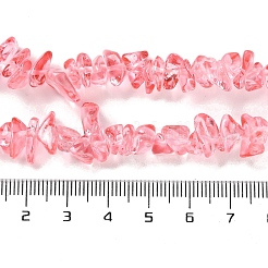 スプレープリント透明ガラスビーズ連売り  天然石風  チップ  ライトコーラル  2~8x5~19x4.5~7.5mm  穴：0.4mm  29.92''~31.10''（76~79センチメートル）&nbsp;X-GLAA-P060-01B-06