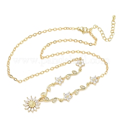Halsketten mit Blumenanhänger aus Messing mit Zirkonia-Pavé&nbsp;NJEW-C121-04C-G