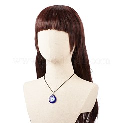 女性のためのワックスコード付きブルーランプワークイービルアイペンダントネックレス  ティアドロップ模様  ペンダント：41x30x5mm  17.64~17.72インチ（44.8~45cm）&nbsp;NJEW-JN03955-01