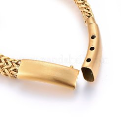 304ステンレスメッシュブレスレット  バヨネット留め金付き  ゴールドカラー  8-5/8インチ（22cm）  9x4.5mm&nbsp;BJEW-L631-28G