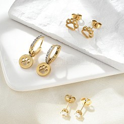 Комплекты серег с отпечатками лап из нержавеющей стали 304 со стразами EJEW-Z098-24G