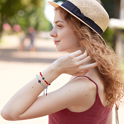 4шт. 4-цветный набор плетеных браслетов из стекла и пластика от сглаза BJEW-AN0001-27