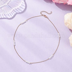 Женские ожерелья из круглых бусин белого ракушечного жемчуга диаметром 4.5 мм и стального троса 304 NJEW-JN05571