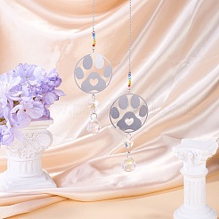 2 attrape-soleil suspendu en acier inoxydable 201 en forme d'empreinte de patte et verre cristal arc-en-ciel&nbsp;HJEW-TA00447