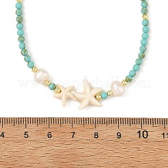 Collane da donna con stelle marine sintetiche tinte di turchese e perle.&nbsp;NJEW-JN06658