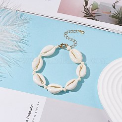 Braccialetto di perline intrecciato con conchiglia di ciprea naturale per donna&nbsp;BJEW-JB08036