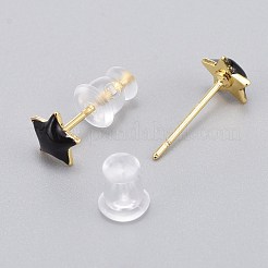 真鍮エナメルスタッドピアス  プラスチック製のピアスキャッチで  長持ちメッキ  スター  18KGP本金メッキ  ミックスカラー  6x6mm  ピン：0.8mm&nbsp;EJEW-L231-67