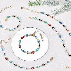 Браслеты из латуни с эмалью и сглазом BJEW-NB0001-03