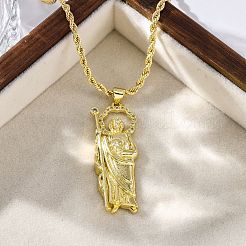 Латунные микропаве прозрачные кубические цирконии кулон святой Иуда ожерелья NJEW-C071-01A-G