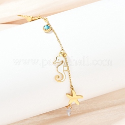 Браслеты на ногу из нержавеющей стали 304 с подвесками в виде морских коньков AJEW-G069-03G