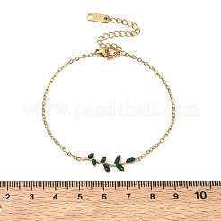 Armbänder aus Edelstahl 304 mit Strass-Blattgliedern&nbsp;SA-CBA5F76-03G-03
