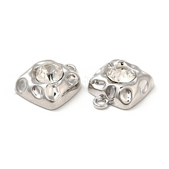 ラックメッキ合金ガラスペンダント  スクエアチャーム  透明  カドミウムフリー＆鉛フリー  プラチナ  17x14x6mm  穴：2mm&nbsp;FIND-G044-06P-01