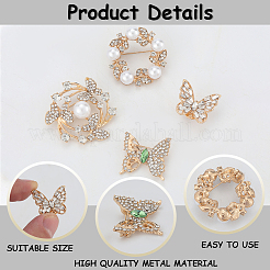 4 шт. 4 стиля броши из сплава со стразами для одежды JEWB-CN0001-05