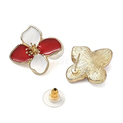 合金エナメルスタンドピアス  花  ゴールドカラー  ファイヤーブリック  25x23mm&nbsp;FS-WG082C3-05