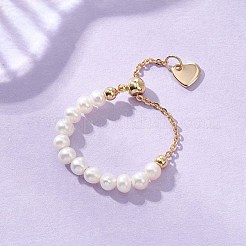 Регулируемые кольца из натурального жемчуга и латуни с серебром&nbsp;RJEW-JR00964