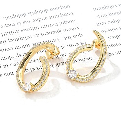 Orecchini a bottone da donna in ottone placcato a cremagliera con micro pavé di zirconi cubici trasparenti&nbsp;EJEW-C125-21B-G