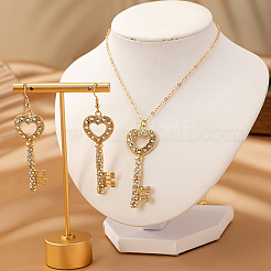 Ожерелья и серьги-подвески в форме сердечка из сплава со стразами и кристаллами&nbsp;FS-WGEF036-01