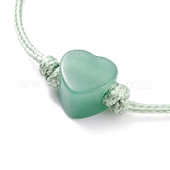 Браслет из плетеного шнура с сердцем из натурального зеленого авантюрина&nbsp;BJEW-JB07685-03