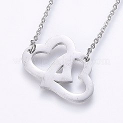 変色しにくい201ステンレススチールジュエリーセット  スタッドピアスとペンダントネックレス  ハート  ステンレス鋼色  ネックレス：18.9インチ（48cm）  スタッドピアス：8x10x1.2mm  ピン：0.8mm&nbsp;SJEW-O090-17P