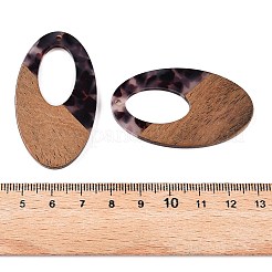 透明樹脂とクルミ材のペンダント  金箔を施した楕円形の中空チャーム  ココナッツブラウン  49.5x28x4mm  穴：2mm&nbsp;RESI-T057-02B