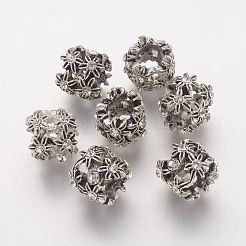 チベット風合金ヨーロピアンビーズ  ラインストーン付き  花  アンティークシルバー  クリスタル  11x10mm  穴：5mm&nbsp;ALRI-F045-01AS