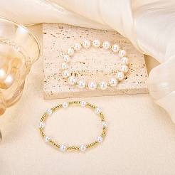 2шт 2 стиля браслеты из АБС-пластика с имитацией жемчуга и ракушек и латунными бусинами&nbsp;BJEW-SW01606