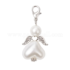 7 шт. подвеска в форме сердца ангела из стекла и АБС-пластика с имитацией жемчуга HJEW-JM03565