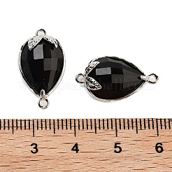 天然黒曜石のファセットティアドロップコネクタチャーム  真鍮のストロベリーリンク  プラチナ  20x11.5x5mm  穴：1.2mm&nbsp;G-B081-03P-01